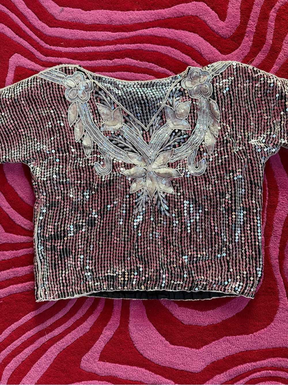 Vintage Silver Sequin Beaded Women’s Evening Top Estimated XL